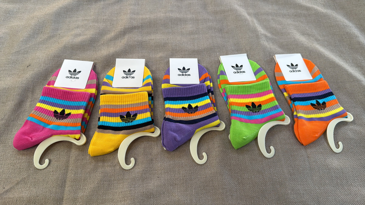 ADIDAS SOCKS x 5 PAIRS MULTI COLOUR UNISEX, BRAND NEW SIZE L