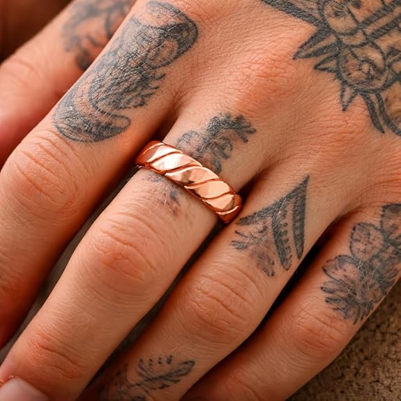 Chardikala Magnetic Copper Ring for Men | Twisted Design Healing Band | Adjustable Anti-Stress Ring with Magnetic Therapy Benefits | Natural Energy & Wellness Jewelry
