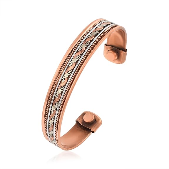 Chardikala Magnetic Copper Bracelet Magnet Copper Cuff with Brass Accents Joint Pain Therapy and Arthritis Relief Jewelry