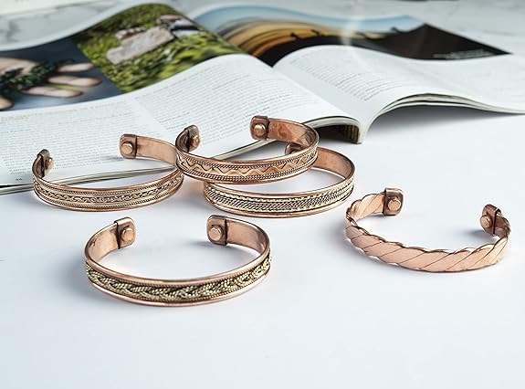 Chardikala Set of 5 Copper Bracelet for Men & Women Unisex Yoga Jewelry Spiritual Gorgeous Collection Meditation Ideal Gift for Him/her Copper Kada Bracelet Jewelry