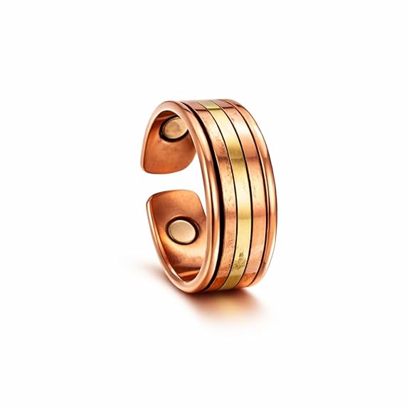 Chardikala Magnetic Copper Ring for Men with Magnet Effect, Adjustable Open Band Pure Solid Copper Finger Ring for Energy Balance & Wellness, Handmade Heavy Duty Antique Finish Mens Jewelry Gift