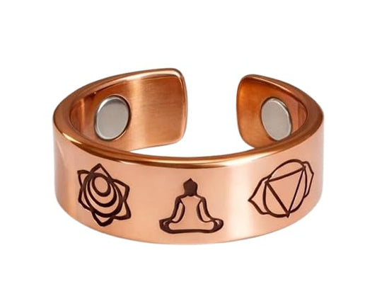 Chardikala Seven Chakra Copper Magnetic Ring, Adjustable Ring Design, Unisex