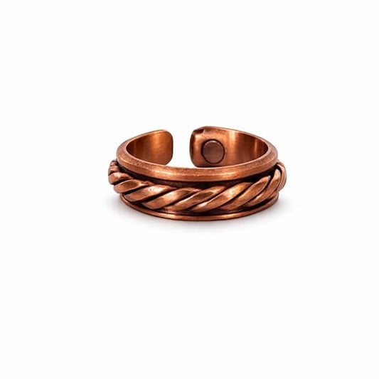 Chardikala Magnetic Copper Ring for Men Adjustable Braided Pure Copper Open Band, Handmade Twist Design Therapy Ring, Rustic Statement Jewelry, Comfortable Everyday Wear Jewelry for Boys & Men (Adjustable Size)