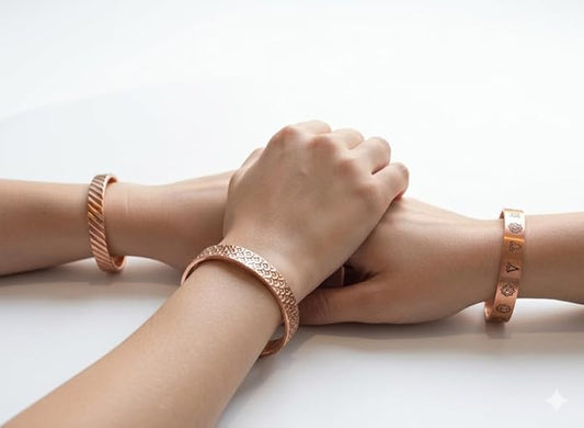 Chardikala 100% Copper Bracelet For Women And Men For gifting Copper Kada Healing Magnet Bracelet (6 Magnet) (Set of 3