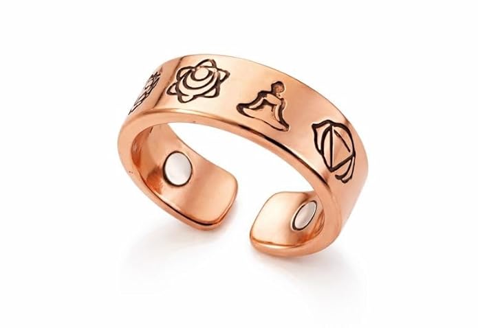 Chardikala Seven Chakra Copper Magnetic Ring, Adjustable Ring Design, Unisex