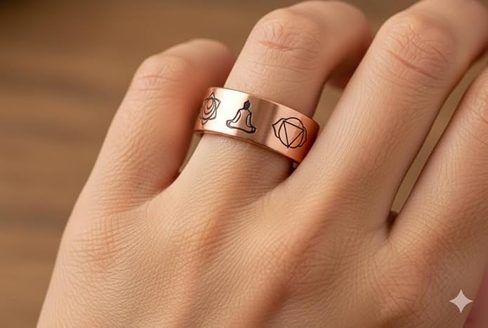 Chardikala Seven Chakra Copper Magnetic Ring, Adjustable Ring Design, Unisex