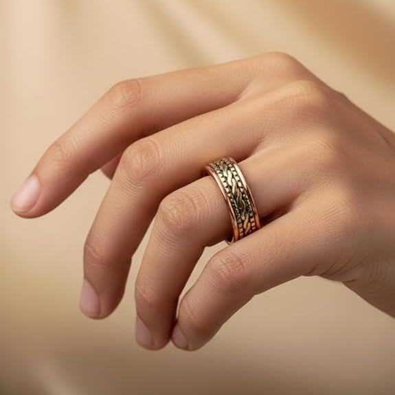 Chardikala Pure Copper Wellness Ring for Men | Blood Pressure Support & Magnetic Therapy | Free Size Adjustable (Men)