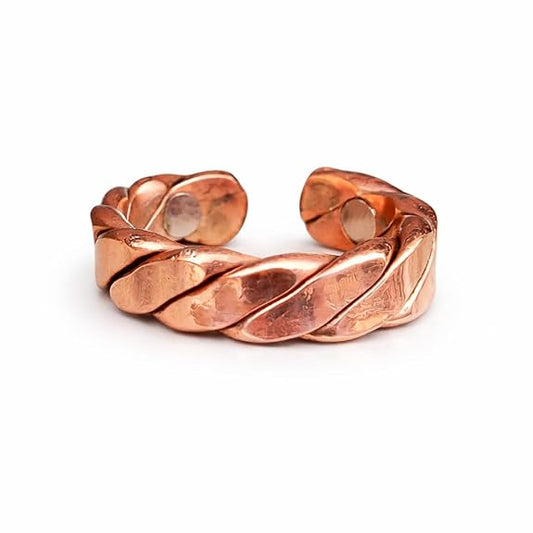 Chardikala Magnetic Copper Ring for Men | Twisted Design Healing Band | Adjustable Anti-Stress Ring with Magnetic Therapy Benefits | Natural Energy & Wellness Jewelry