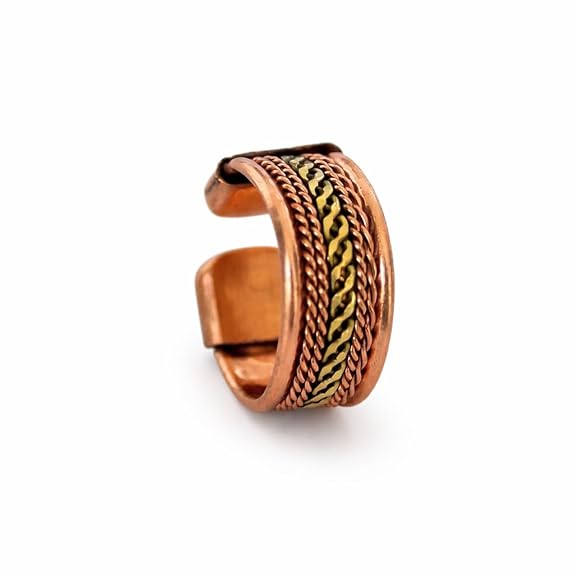 Chardikala Pure Copper Magnetic Ring for Men with Magnet Effect, Adjustable Open Band Braided Design, Solid Copper Therapy Ring for Pain Relief & Energy Balance, Handmade Antique Finish Statement Band Gift for Him