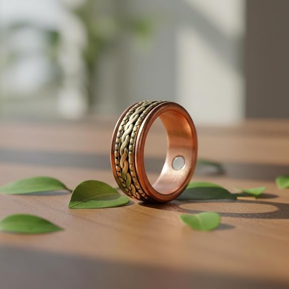 Chardikala Pure Copper Wellness Ring for Men | Blood Pressure Support & Magnetic Therapy | Free Size Adjustable (Men)