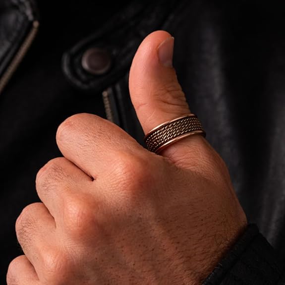 Chardikala Premium Solid Copper Magnetic Adjustable Ring for Men – Handmade Braided Open Band, Antique Finish Therapy Style Finger Ring, Bold Statement Jewelry , Traditional Viking Inspired Design (Adjustable Size)