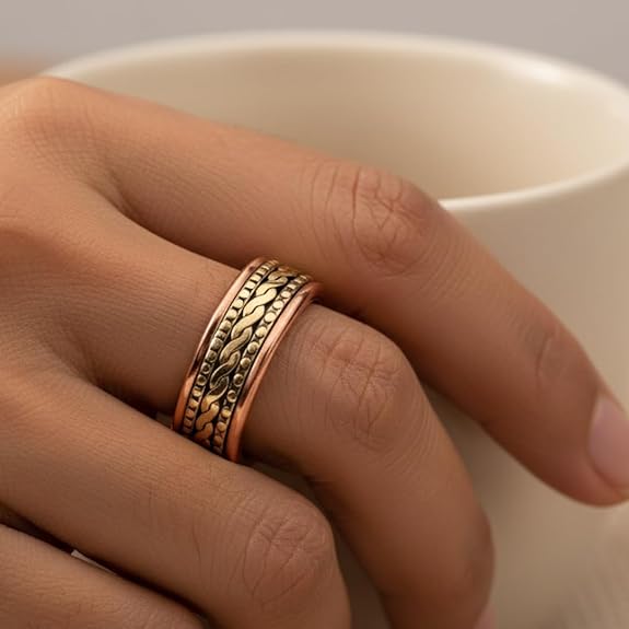 Chardikala Pure Copper Wellness Ring for Men | Blood Pressure Support & Magnetic Therapy | Free Size Adjustable (Men)
