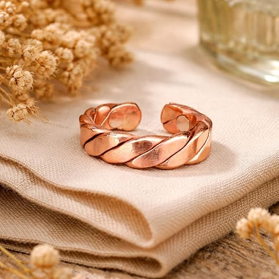 Chardikala Magnetic Copper Ring for Men | Twisted Design Healing Band | Adjustable Anti-Stress Ring with Magnetic Therapy Benefits | Natural Energy & Wellness Jewelry