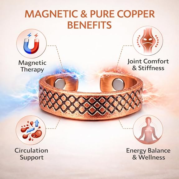 Chardikala Magnetic Copper Ring for Men | Adjustable Pure Copper Magnet Therapy Open Band | Arthritis Relief Ring