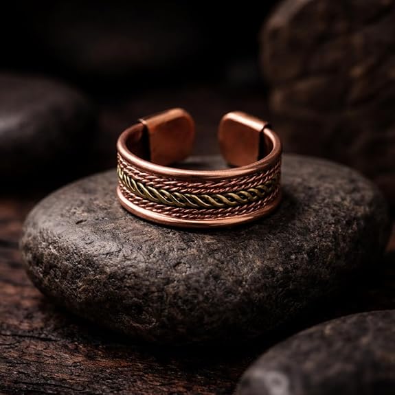Chardikala Pure Copper Magnetic Ring for Men with Magnet Effect, Adjustable Open Band Braided Design, Solid Copper Therapy Ring for Pain Relief & Energy Balance, Handmade Antique Finish Statement Band Gift for Him