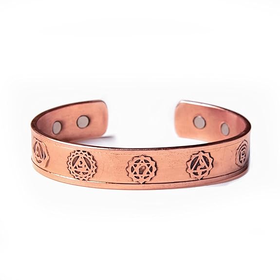 Chardikala 7 chakras' Copper Hand Bracelet For Women And Men - Magnetic Cuff Bracelet