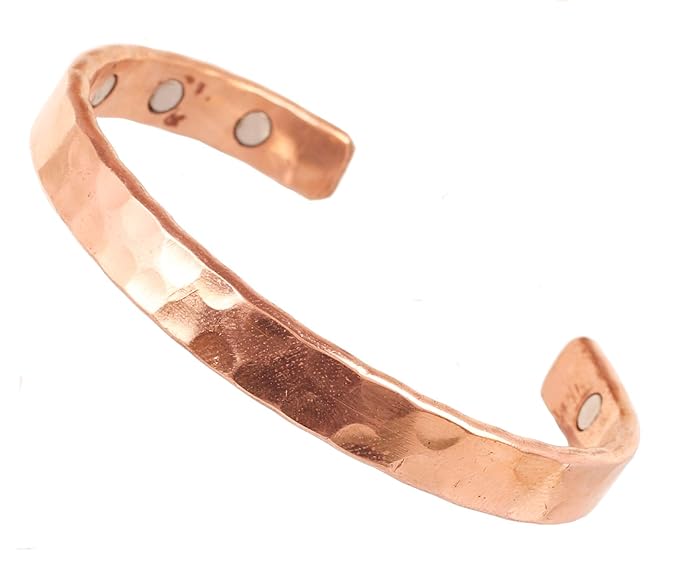 Chardikala Magnetic Copper Bracelet Tibetan Style. Hand Forged with Solid and High Gauge Copper Jewelry Cuff for Women Men.