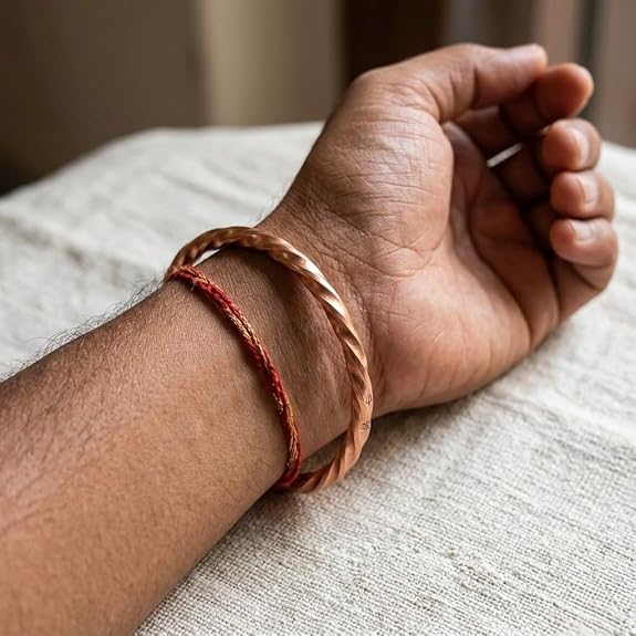 Chardikala Pure Copper Twisted Kada Bracelet for Men & Women | Adjustable Open Cuff Copper Kada