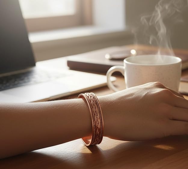 Chardikala Copper Bracelet Tibetan Style. Hand Forged with Solid and High Gauge Copper Jewelry Cuff for Women Men.