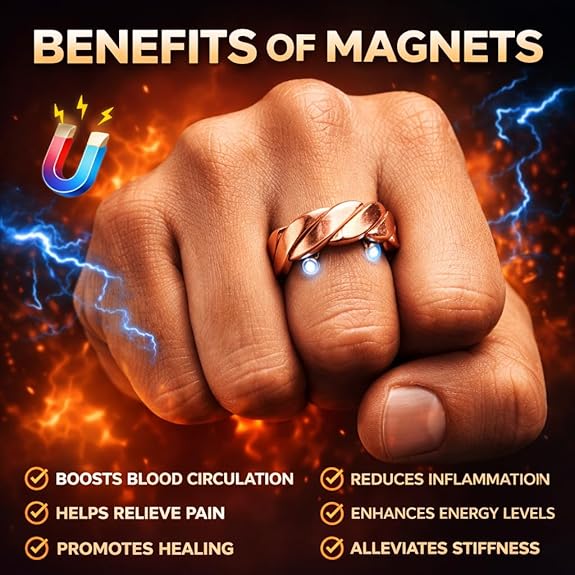 Chardikala Magnetic Copper Ring for Men | Twisted Design Healing Band | Adjustable Anti-Stress Ring with Magnetic Therapy Benefits | Natural Energy & Wellness Jewelry