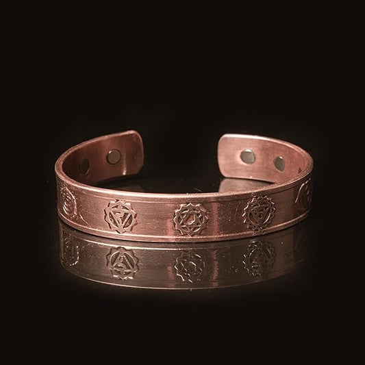 Chardikala 7 chakras' Copper Hand Bracelet For Women And Men - Magnetic Cuff Bracelet