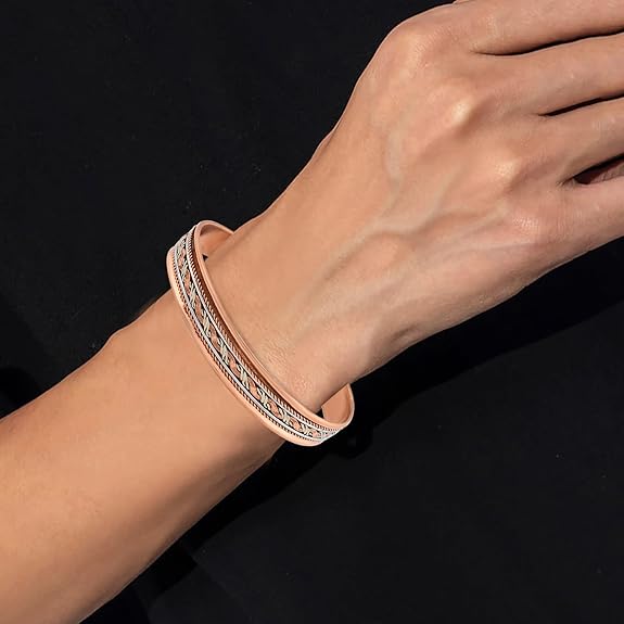 Chardikala Magnetic Copper Bracelet Magnet Copper Cuff with Brass Accents Joint Pain Therapy and Arthritis Relief Jewelry