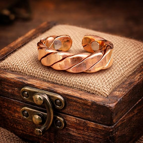 Chardikala Magnetic Copper Ring for Men | Twisted Design Healing Band | Adjustable Anti-Stress Ring with Magnetic Therapy Benefits | Natural Energy & Wellness Jewelry