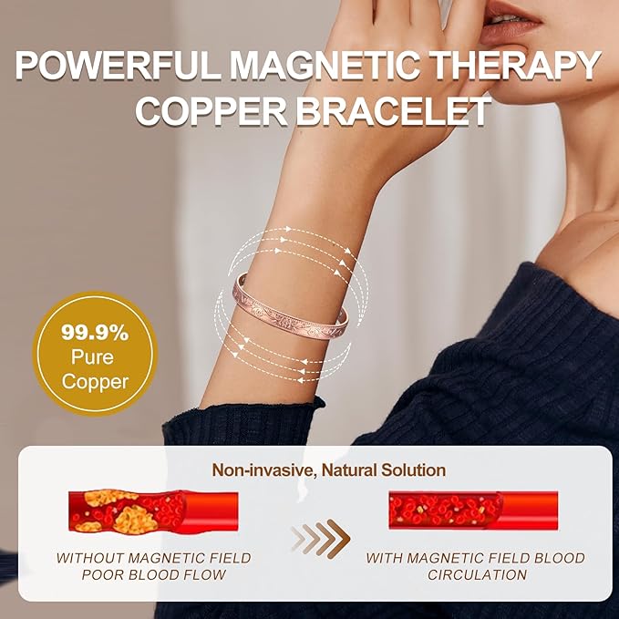 Chardikala copper bracelet for men copper bracelets for women 99.9% Pure Copper Magnetic Bangle with 6pcs 3500 Gauss Magnets, magnetic bracelets for women and men Jewelry Gift .