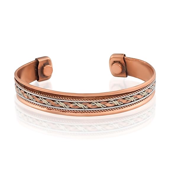 Chardikala Magnetic Copper Bracelet Magnet Copper Cuff with Brass Accents Joint Pain Therapy and Arthritis Relief Jewelry