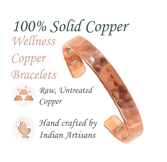 Chardikala Magnetic Copper Bracelet Tibetan Style. Hand Forged with Solid and High Gauge Copper Jewelry Cuff for Women Men.