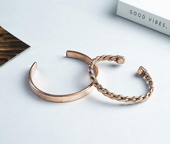 Chardikala Set of 2 Copper Bracelet for Men & Women Unisex Yoga Jewelry Spiritual Gorgeous Collection Meditation Ideal Gift for Him/her Copper Kada Bracelet Jewelry