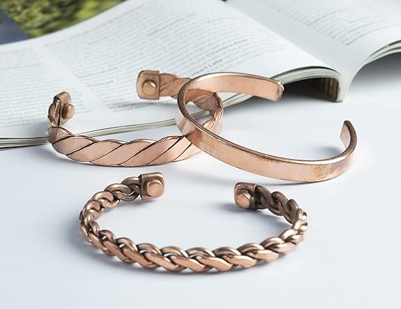 Chardikala Set of 3 Copper Bracelet for Men & Women Unisex Yoga Jewelry Spiritual Gorgeous Collection Meditation Ideal Gift for Him/her Copper Kada Bracelet Jewelry