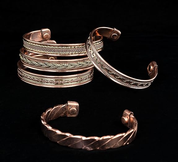 Chardikala Set of 5 Copper Bracelet for Men & Women Unisex Yoga Jewelry Spiritual Gorgeous Collection Meditation Ideal Gift for Him/her Copper Kada Bracelet Jewelry