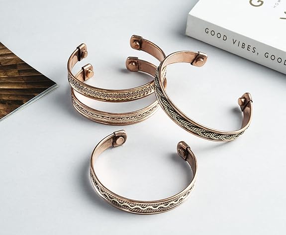 Chardikala Set of 4 Copper Bracelet for Men & Women Unisex Yoga Jewelry Spiritual Gorgeous Collection Meditation Ideal Gift for Him/her Copper Kada Bracelet Jewelry