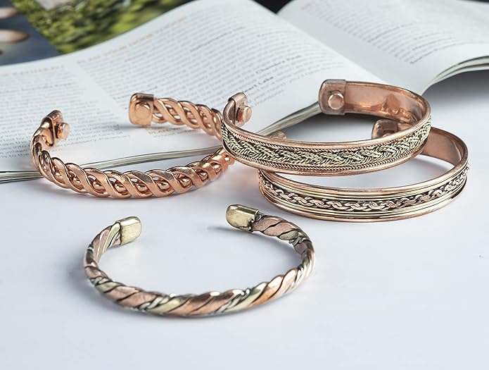 Chardikala Set of 4 Copper Bracelet for Men & Women Unisex Yoga Jewelry Spiritual Gorgeous Collection Meditation Ideal Gift for Him/her Copper Kada Bracelet Jewelry