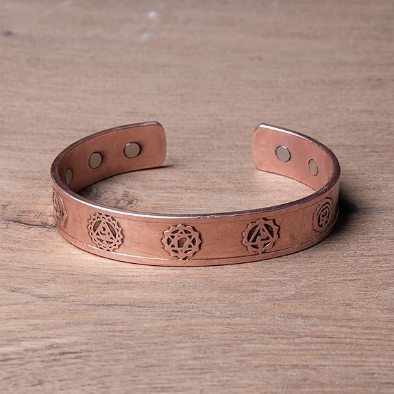 Chardikala 7 chakras' Copper Hand Bracelet For Women And Men - Magnetic Cuff Bracelet