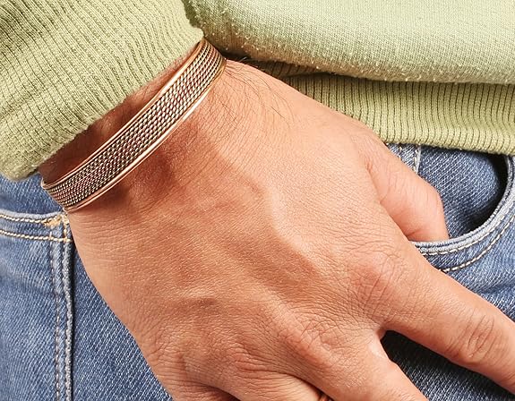 Chardikala Copper Bracelet Tibetan Style. Hand Forged with Solid and High Gauge Copper Jewelry Cuff for Women Men.