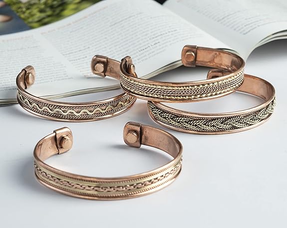 Chardikala Set of 4 Copper Bracelet for Men & Women Unisex Yoga Jewelry Spiritual Gorgeous Collection Meditation Ideal Gift for Him/her Copper Kada Bracelet Jewelry