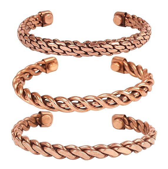 Chardikala Copper Bracelet Tibetan Style. Hand Forged with Solid and High Gauge Copper Jewelry Cuff for Women Men. Combo of Different Designs