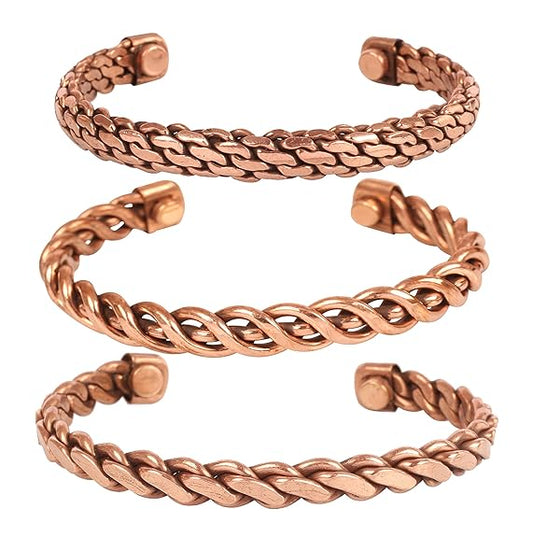 Chardikala Copper Bracelet Tibetan Style. Hand Forged with Solid and High Gauge Copper Jewelry Cuff for Women Men. Combo of Different Designs
