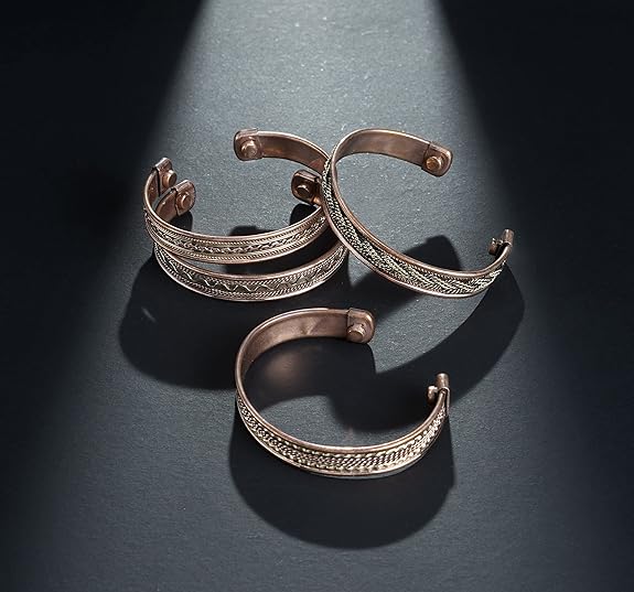 Chardikala Set of 4 Copper Bracelet for Men & Women Unisex Yoga Jewelry Spiritual Gorgeous Collection Meditation Ideal Gift for Him/her Copper Kada Bracelet Jewelry
