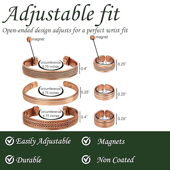 Chardikala  Handcrafted Copper Magnetic Hand Forged with Solid and High Gauge Tibetan Style Minimalistic Elegance Copper Bracelet and Matching Ring.