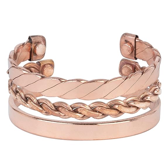 Chardikala Set of 3 Copper Bracelet for Men & Women Unisex Yoga Jewelry Spiritual Gorgeous Collection Meditation Ideal Gift for Him/her Copper Kada Bracelet Jewelry