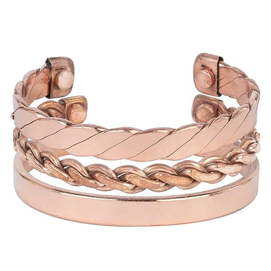 Chardikala Set of 3 Copper Bracelet for Men & Women Unisex Yoga Jewelry Spiritual Gorgeous Collection Meditation Ideal Gift for Him/her Copper Kada Bracelet Jewelry