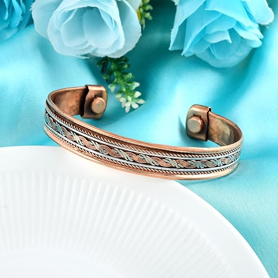 Chardikala Magnetic Copper Bracelet Magnet Copper Cuff with Brass Accents Joint Pain Therapy and Arthritis Relief Jewelry