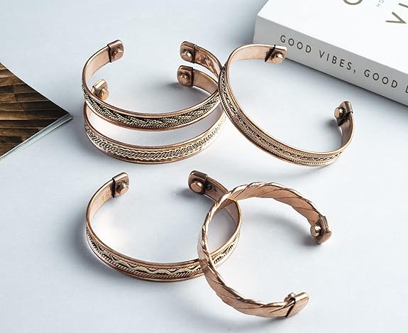 Chardikala Set of 5 Copper Bracelet for Men & Women Unisex Yoga Jewelry Spiritual Gorgeous Collection Meditation Ideal Gift for Him/her Copper Kada Bracelet Jewelry
