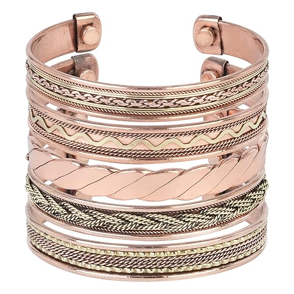 Chardikala Set of 5 Copper Bracelet for Men & Women Unisex Yoga Jewelry Spiritual Gorgeous Collection Meditation Ideal Gift for Him/her Copper Kada Bracelet Jewelry