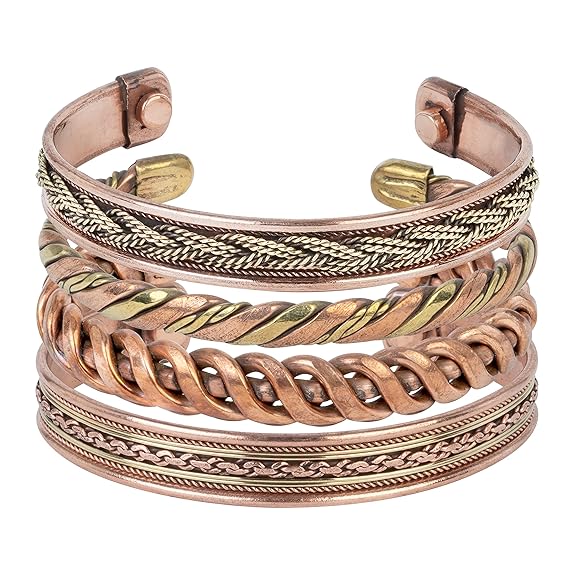 Chardikala Set of 4 Copper Bracelet for Men & Women Unisex Yoga Jewelry Spiritual Gorgeous Collection Meditation Ideal Gift for Him/her Copper Kada Bracelet Jewelry