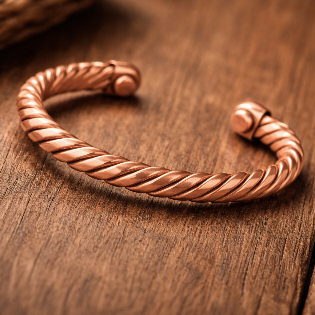 Chardikala Copper magnetic bracelet Tibetan style. Hand forged with solid and high gauge pure copper. Twisted rope look.
